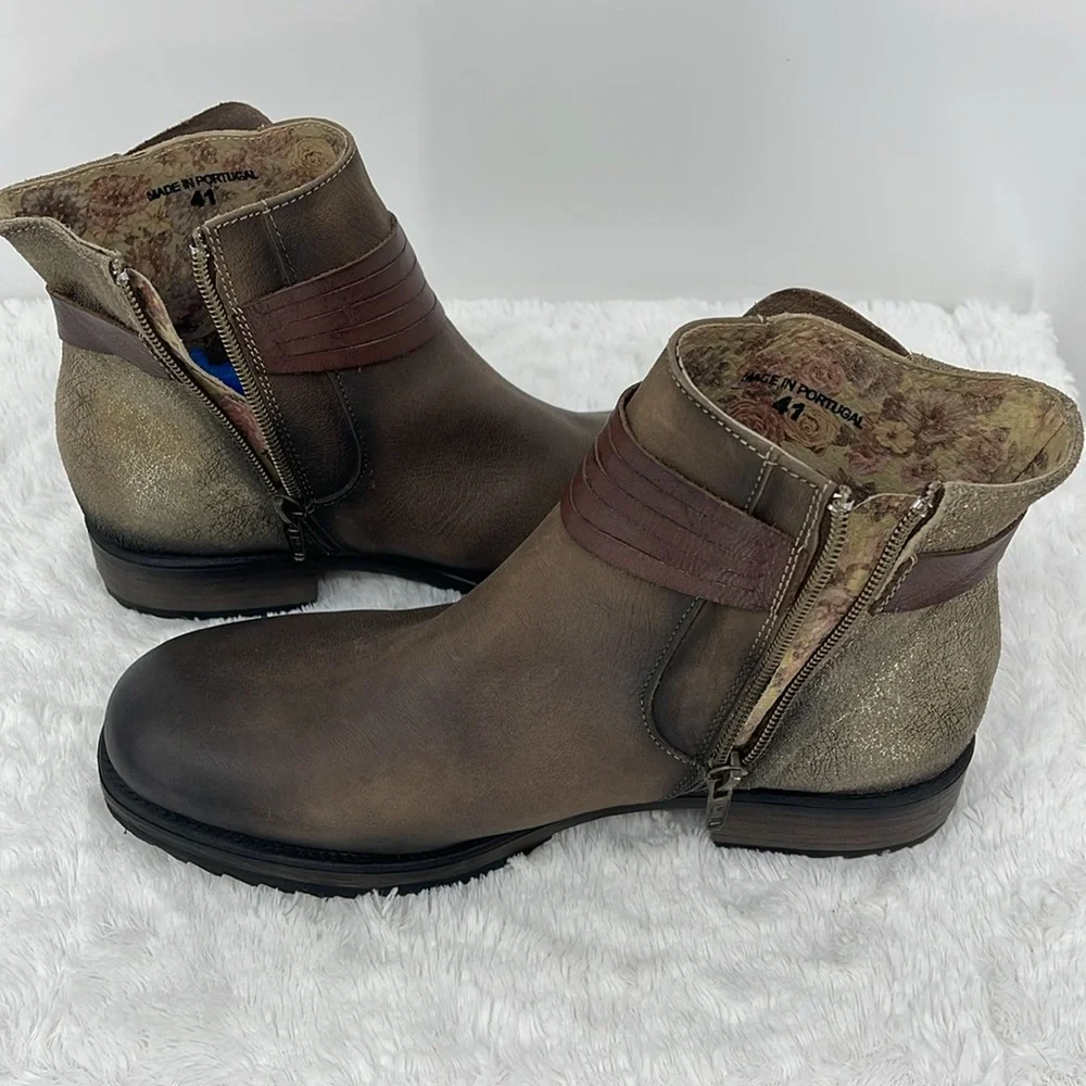 BUNKER Brown Ankle Boots with Buckle Detail MADE IN PORTUGAL SIZE 10 US
